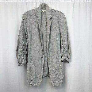 Max Studio Blazer Jacket Women's S White Black Striped Buttons Ruched Pockets